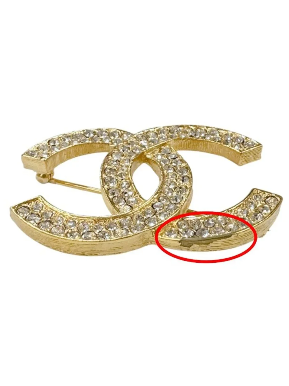 Chanel CC Logo Vintage Brooch Rhinestone Gold